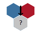 A small part of a hex board consisting of three hexagons meeting at a vertex