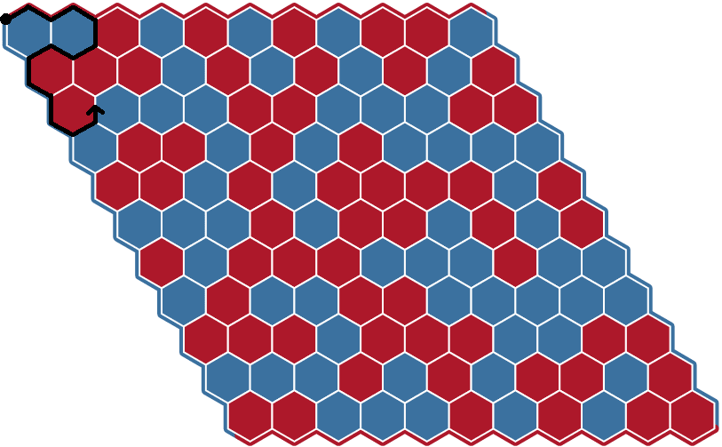 The same hex board, but with the start of our line construction